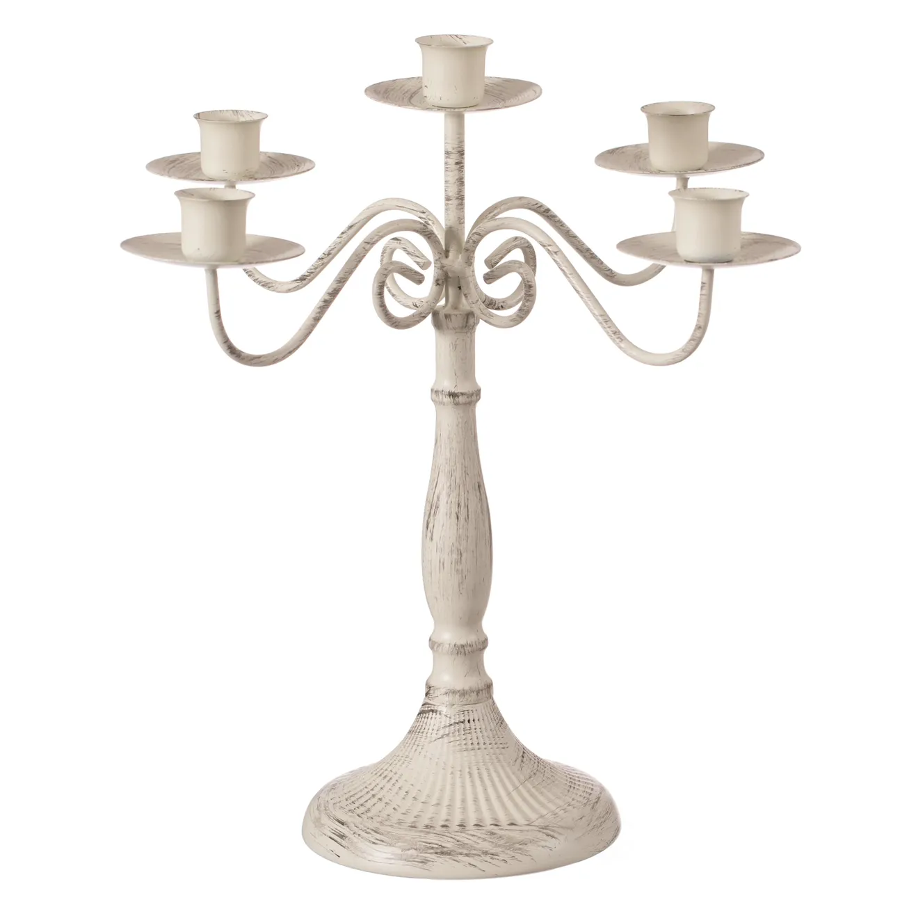 Antique white distressed metal candelabra