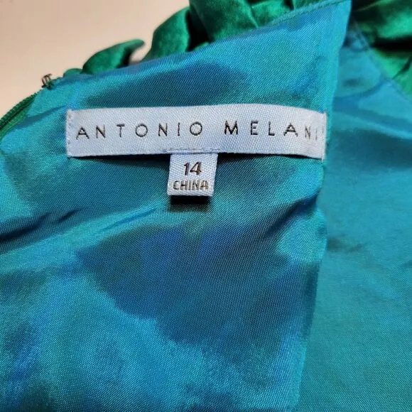Antonio Melani Emerald Green Silk Dress Cocktail Evening Women's Size 14