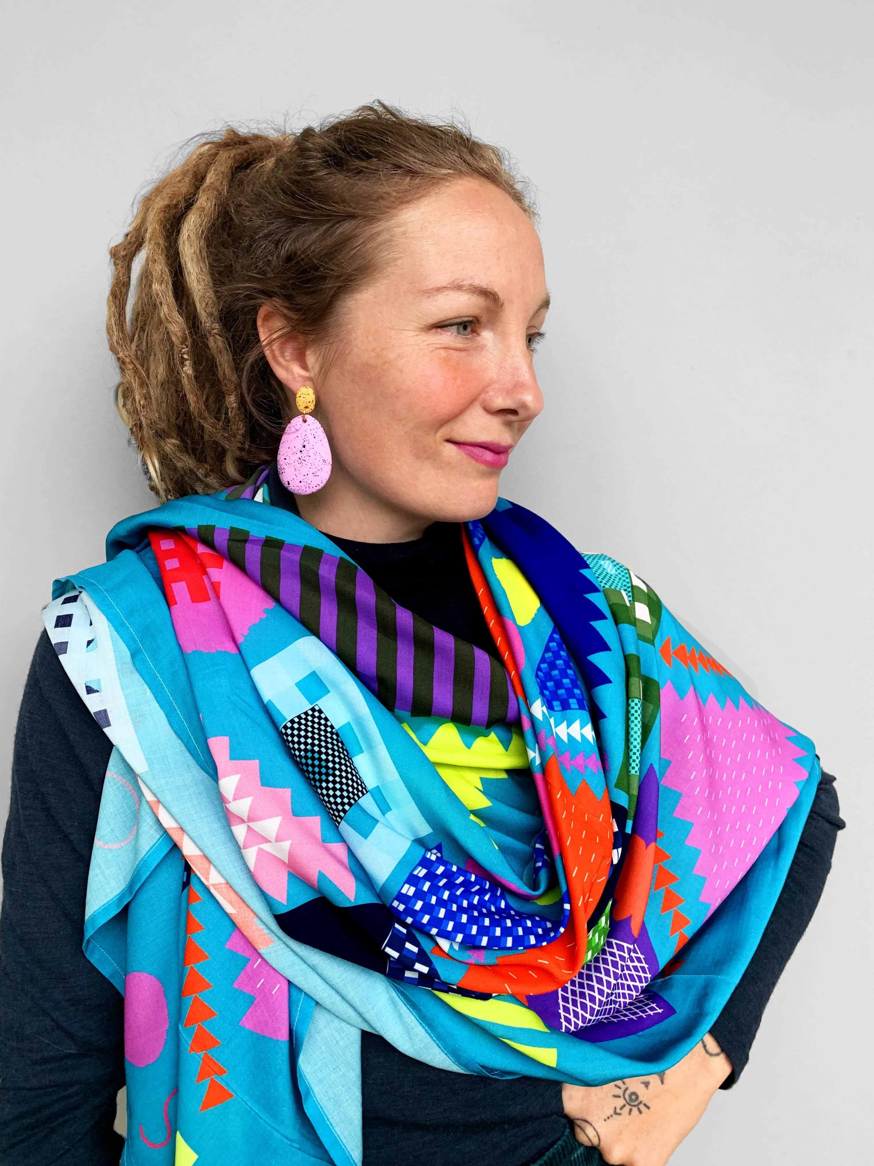 Aqua Fun cotton silk scarf