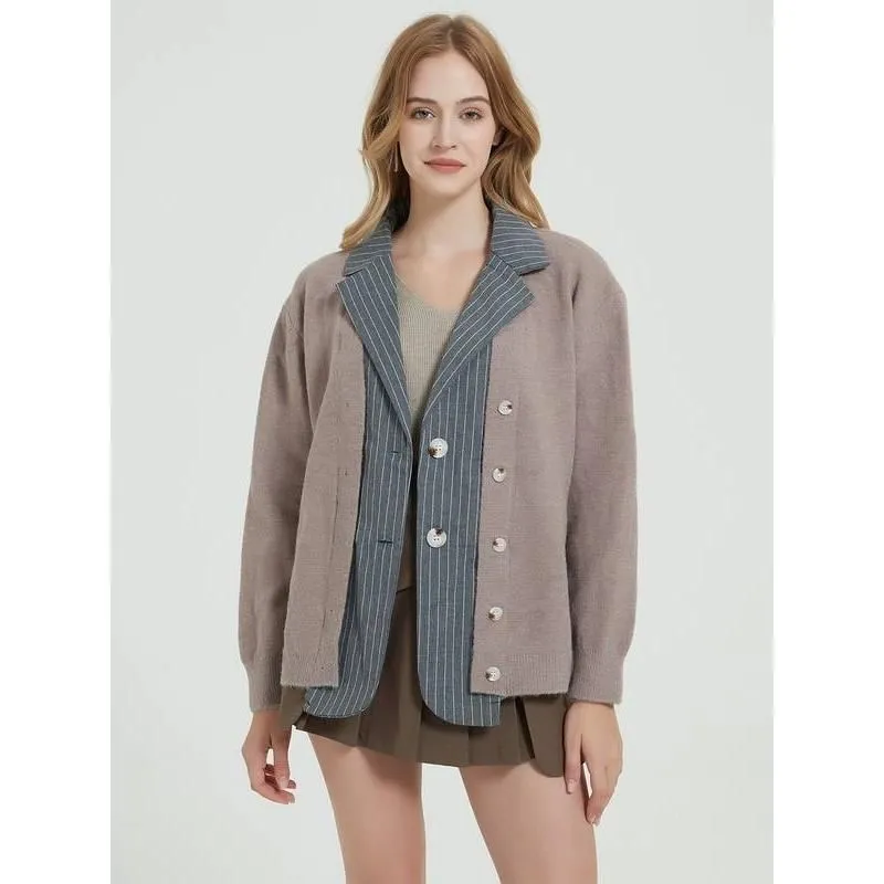 Autumn Elegance Patchwork Knit Cardigan