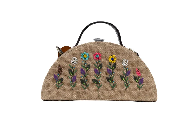 Baagecha Half Round Embroidered Jute Bag