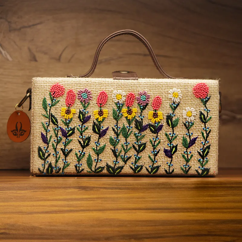 Baagecha hand embroidered natural jute clutch bag