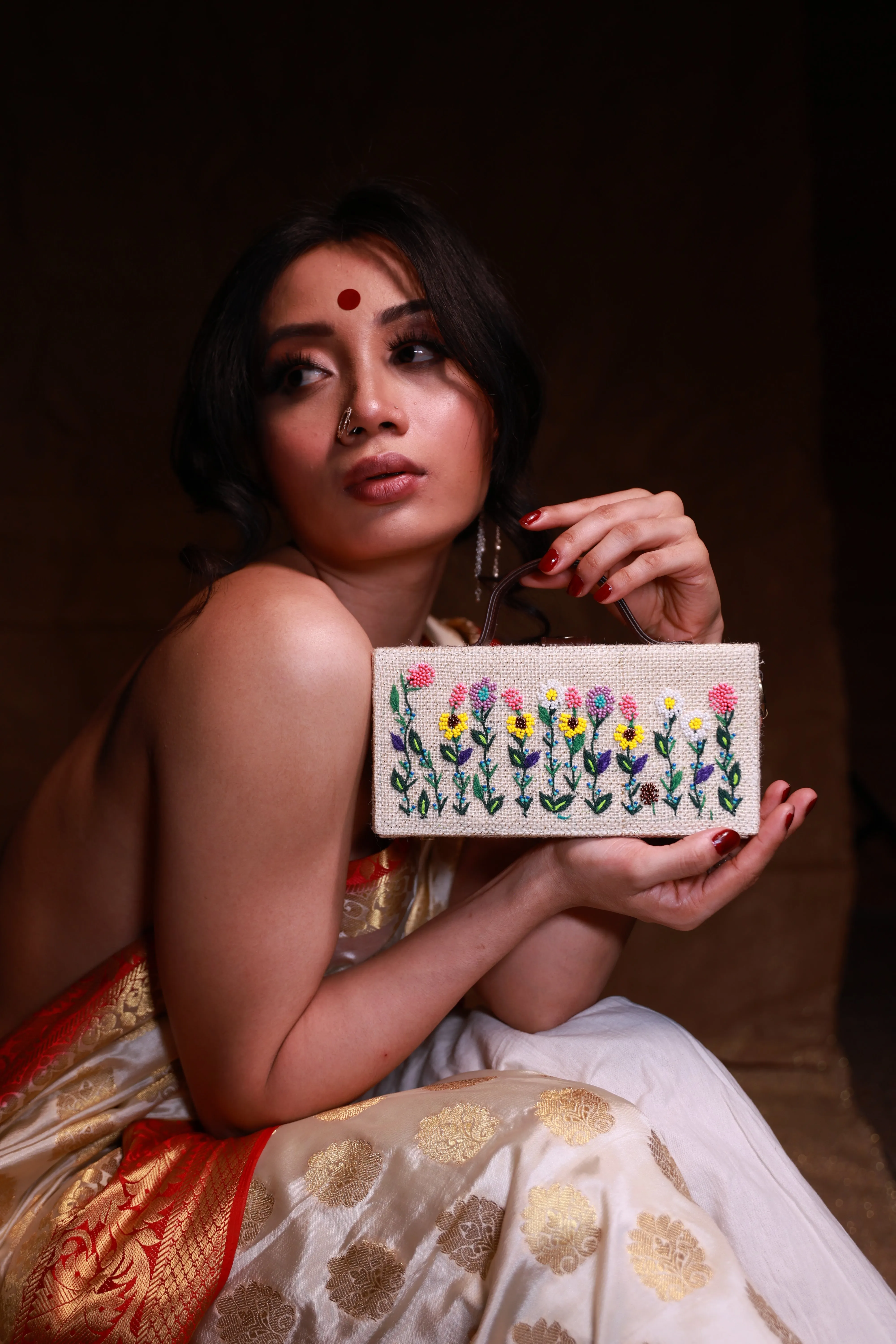 Baagecha hand embroidered natural jute clutch bag