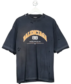 Balenciaga Black Logo Distressed Cotton T-shirt UK M