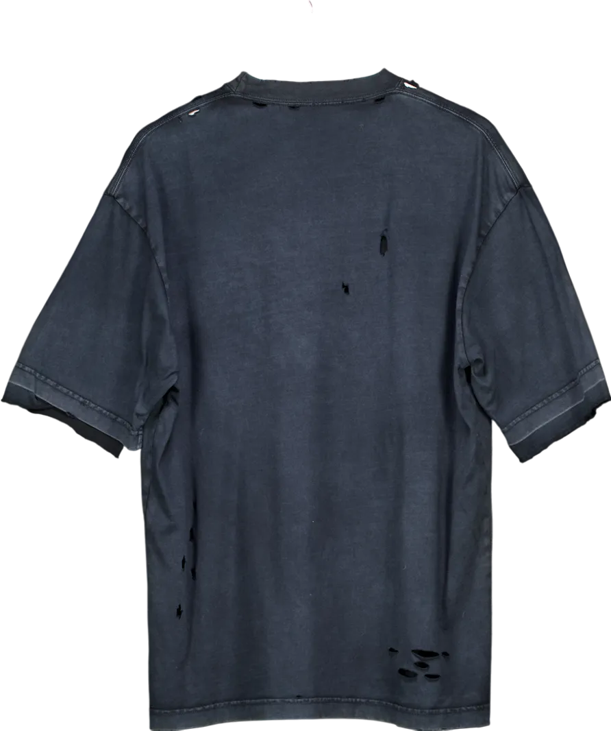 Balenciaga Black Logo Distressed Cotton T-shirt UK M