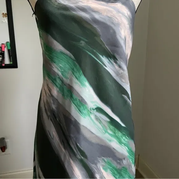 Banana Republic Marbled Satin Slip Midi Dress size Small Green Gray 70s Retro