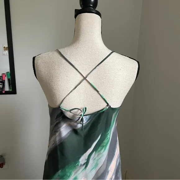Banana Republic Marbled Satin Slip Midi Dress size Small Green Gray 70s Retro