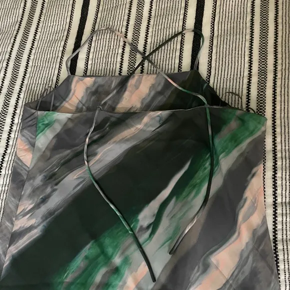 Banana Republic Marbled Satin Slip Midi Dress size Small Green Gray 70s Retro
