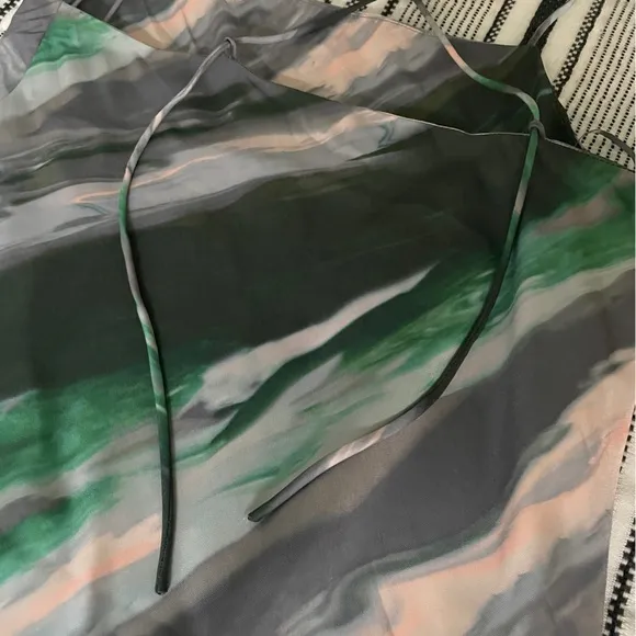 Banana Republic Marbled Satin Slip Midi Dress size Small Green Gray 70s Retro