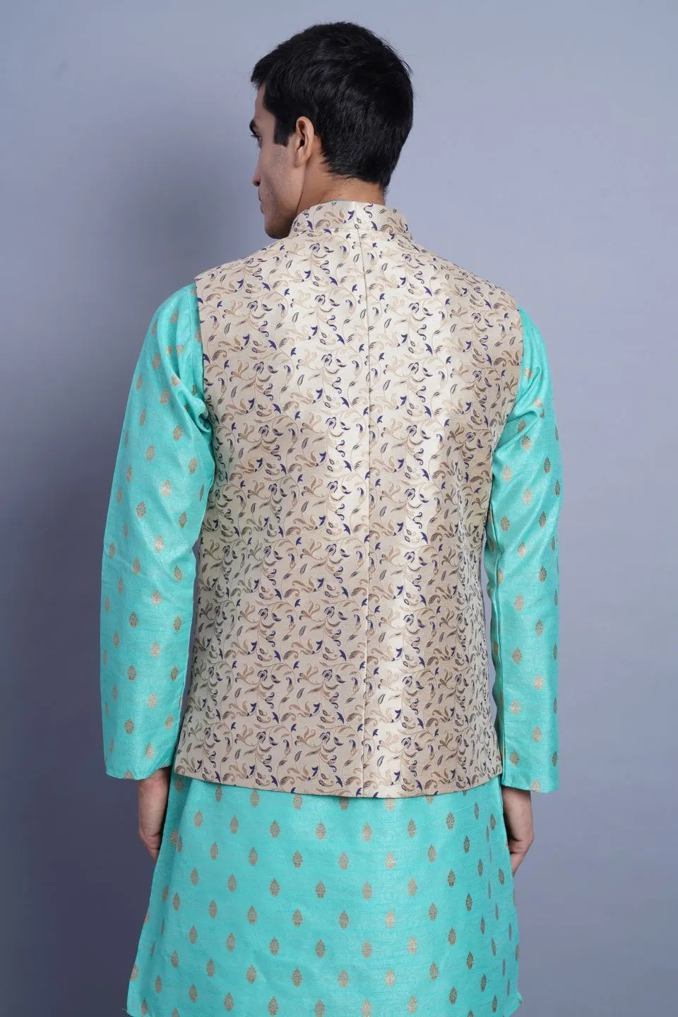 Banarasi Rayon Cotton Beige Modi Nehru Jacket