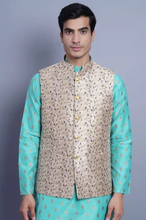 Banarasi Rayon Cotton Beige Modi Nehru Jacket