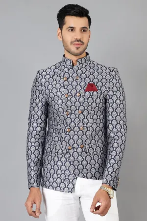 Banarasi Rayon Cotton Blue Bandhgala