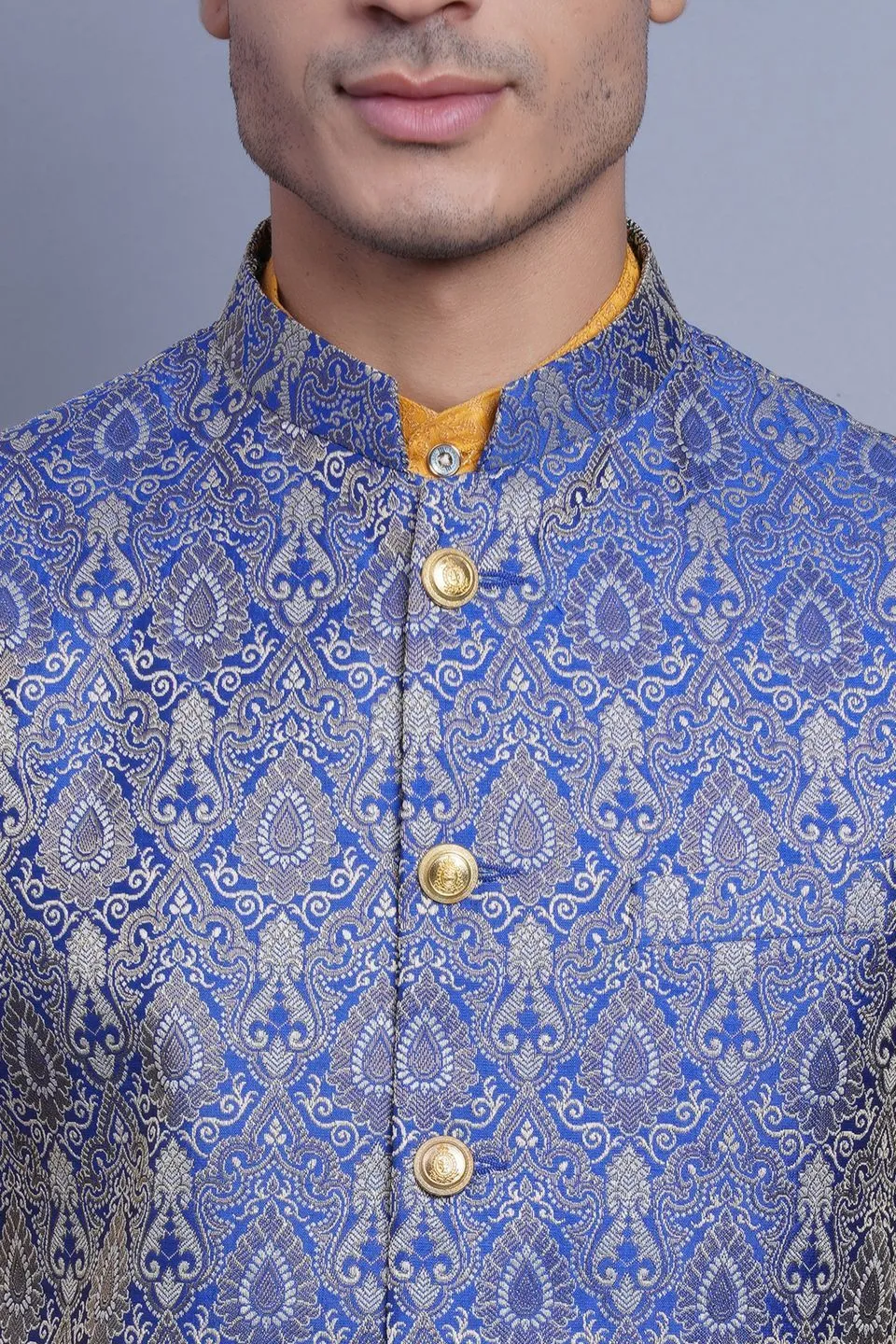 Banarasi Rayon Cotton Blue Modi Nehru Jacket