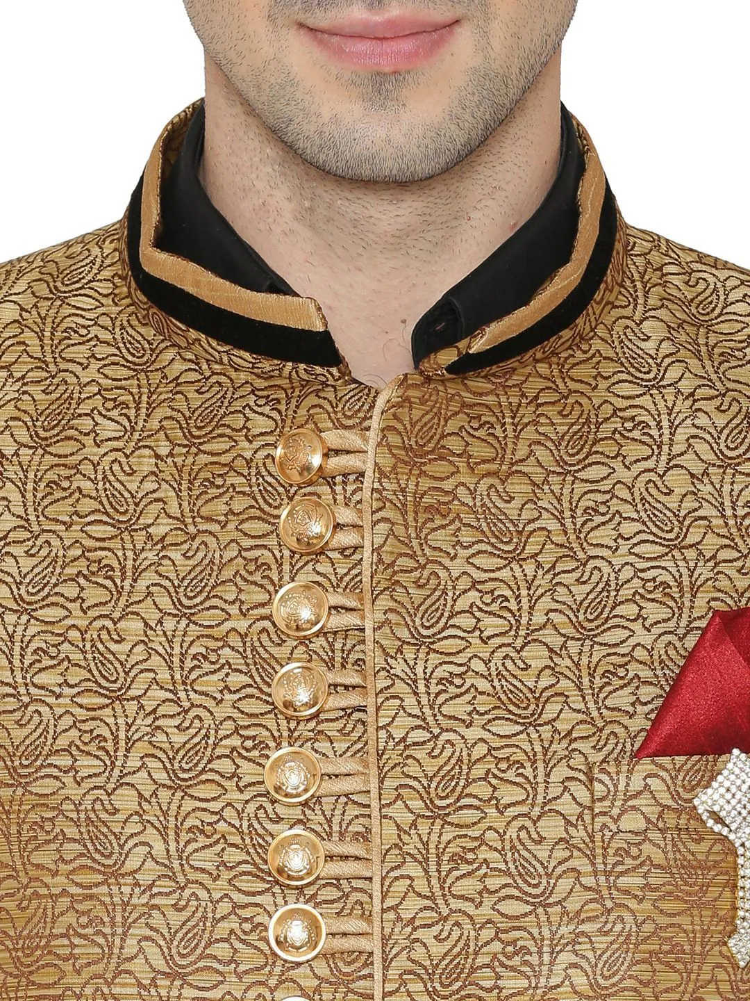 Banarasi Rayon Cotton Gold Bandhgala