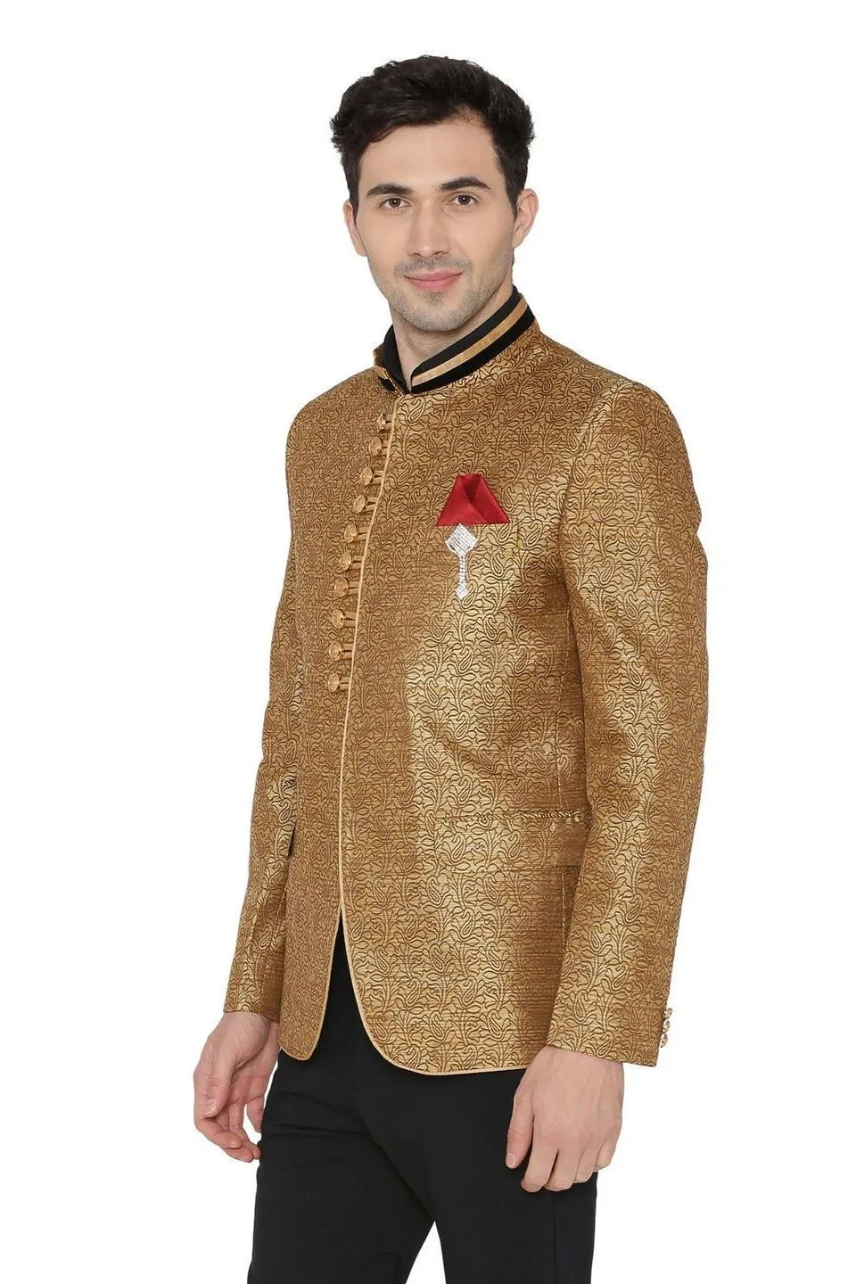 Banarasi Rayon Cotton Gold Bandhgala