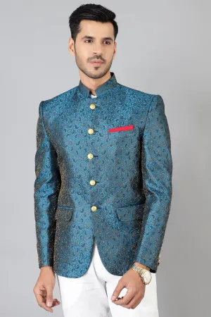 Banarasi Rayon Cotton Green  Bandhgala