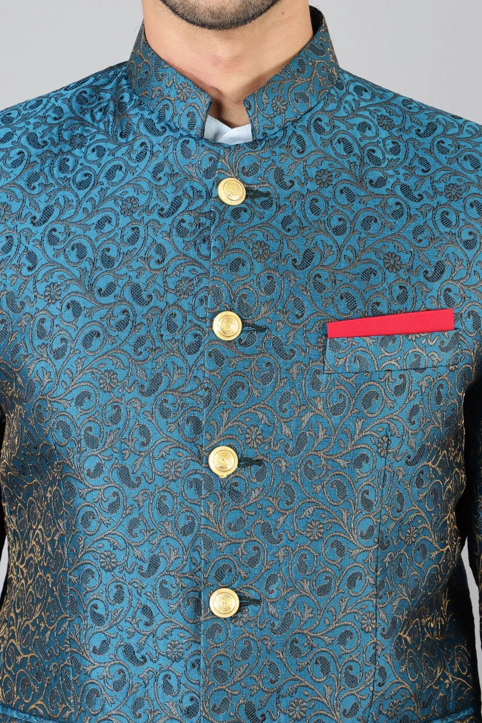 Banarasi Rayon Cotton Green  Bandhgala