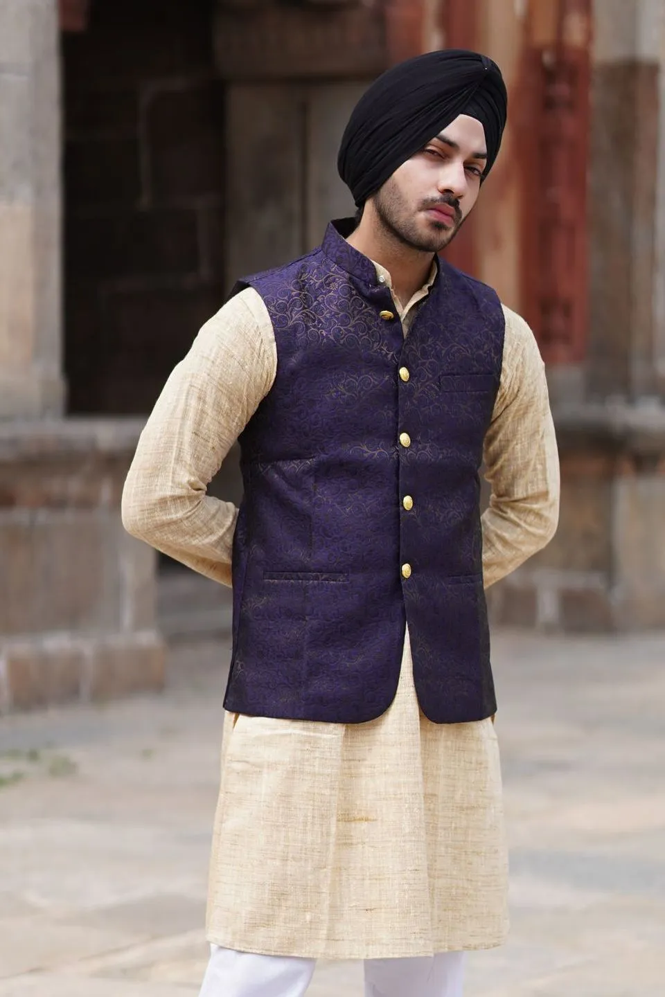 Banarasi Rayon Cotton Purple Modi Nehru Jacket