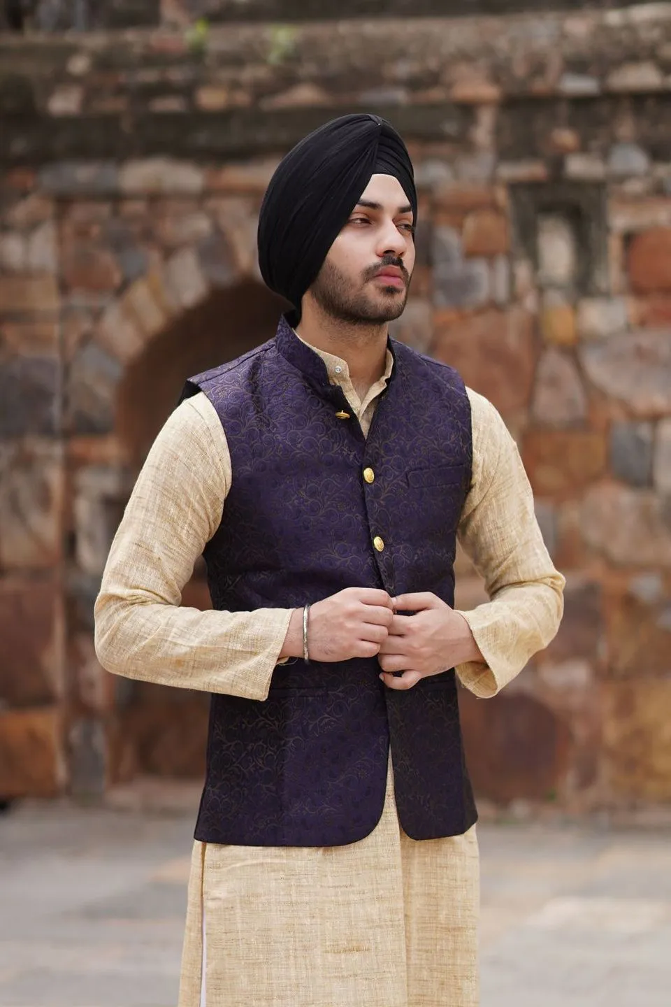 Banarasi Rayon Cotton Purple Modi Nehru Jacket