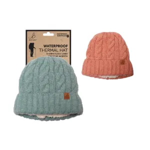Bartleby Ladies Sherpa Lined Waterproof Hat Chunky Cable Knit Style