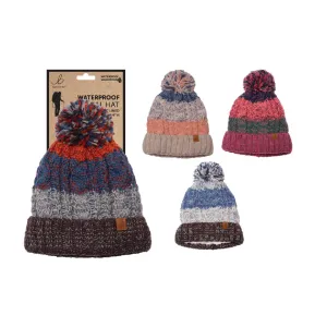 Bartleby Waterproof Striped Bobble Hat With Sherpa Lining