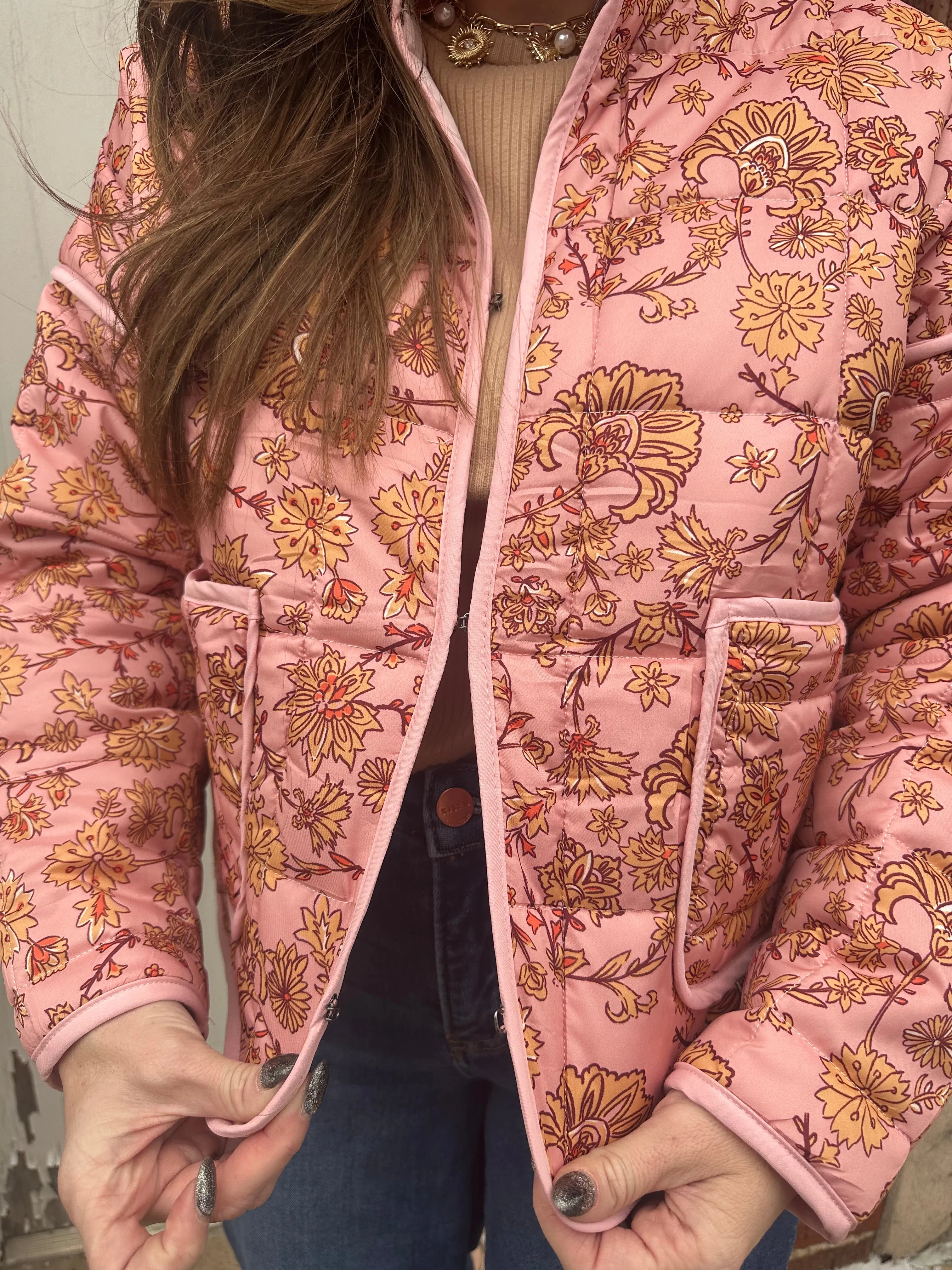 Be Mine Quilted Jacket: Blush Mix