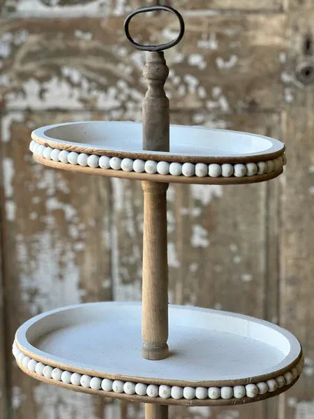 Beaded Tiered Pedestal | 17.75" | White Wash