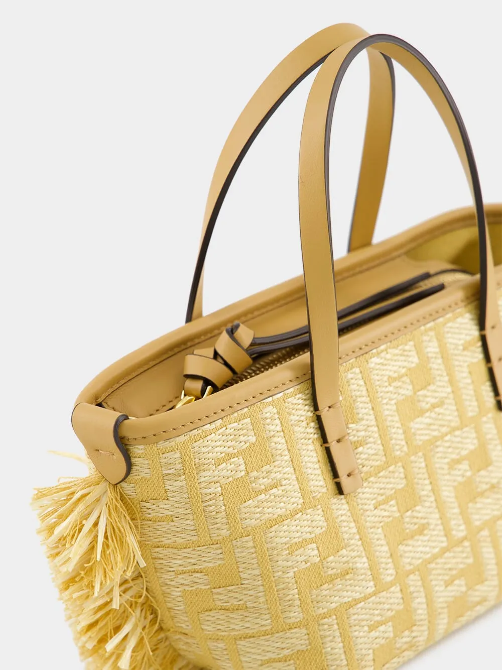 Beige Mini Roll Raffia Jacquard Bag