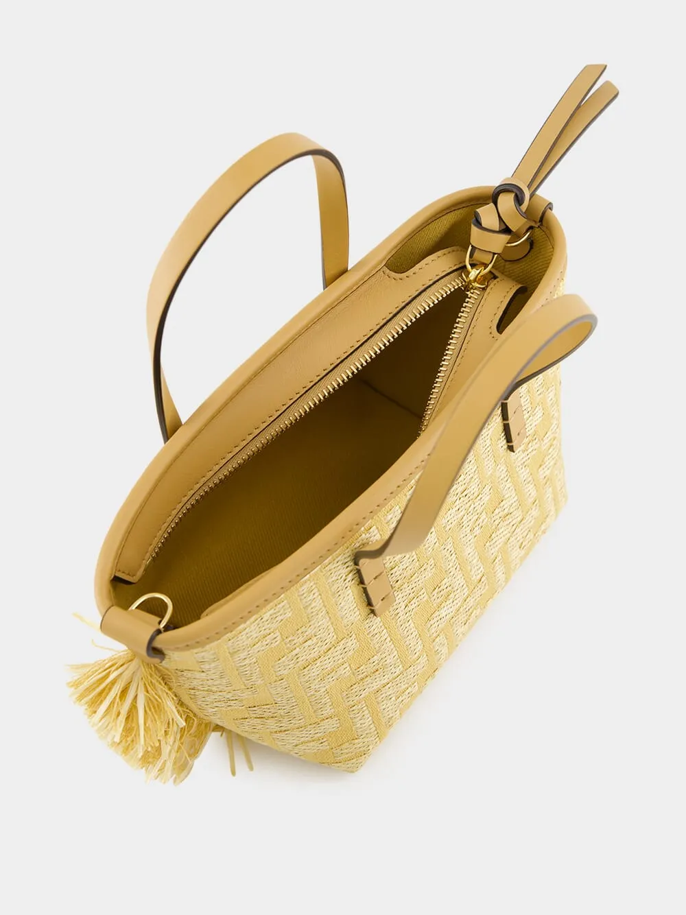 Beige Mini Roll Raffia Jacquard Bag