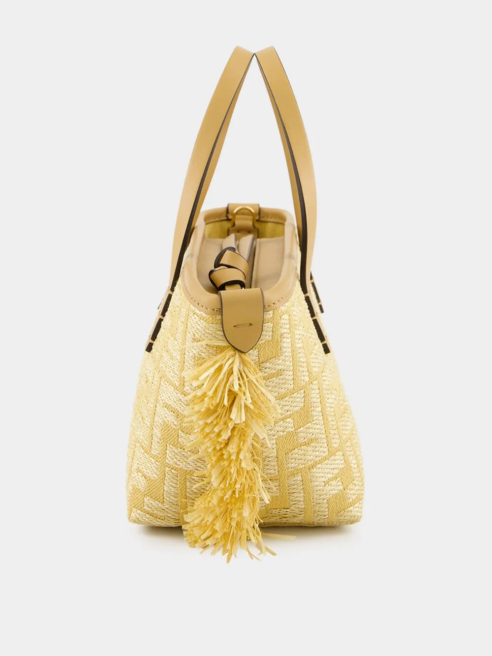 Beige Mini Roll Raffia Jacquard Bag