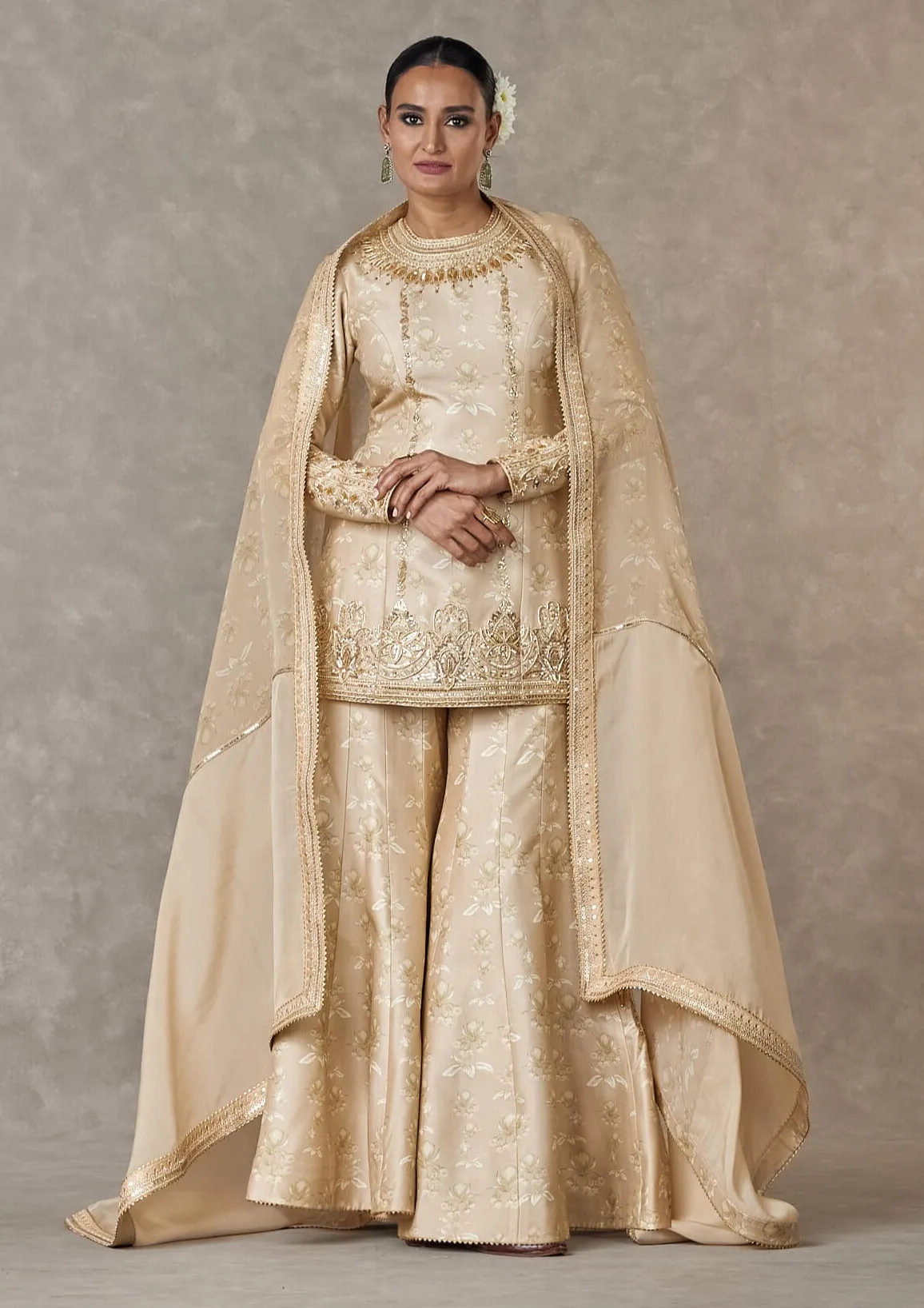 Beige narangi bagh sharara set