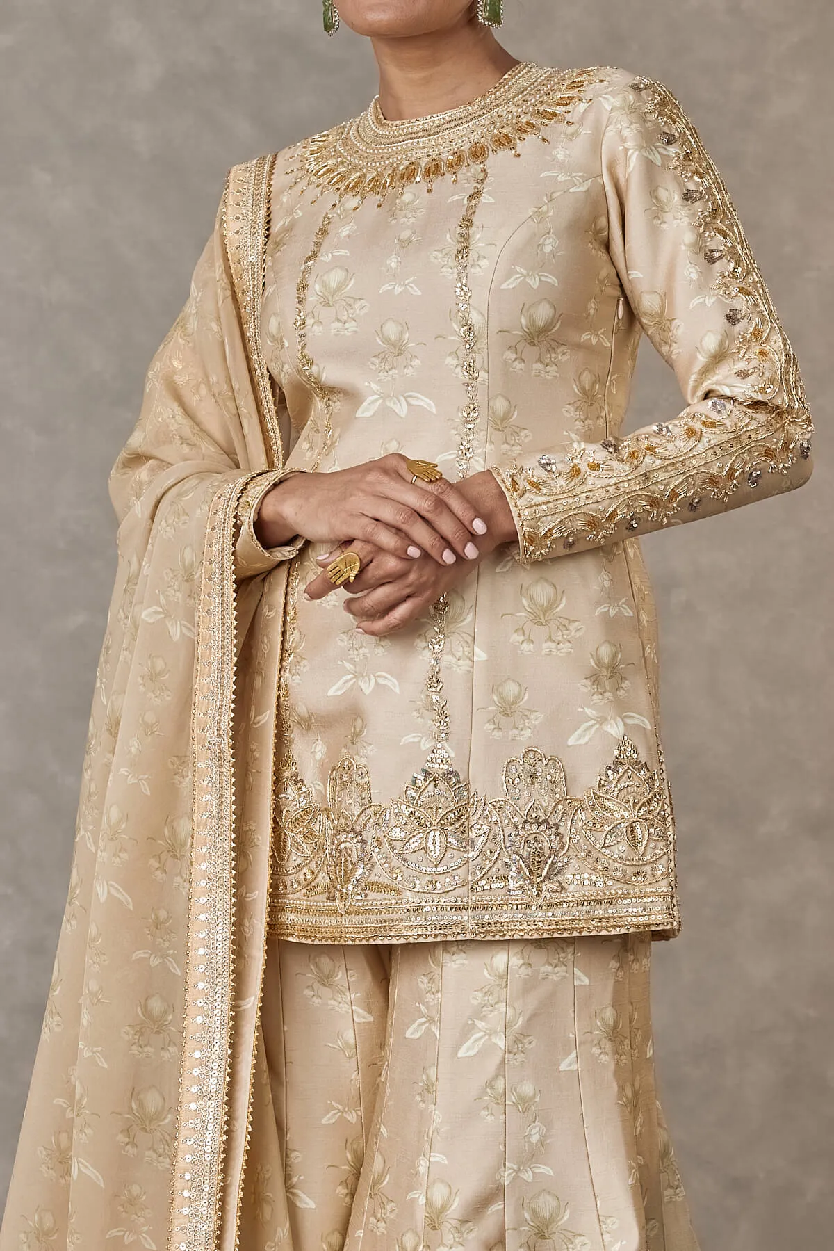 Beige narangi bagh sharara set