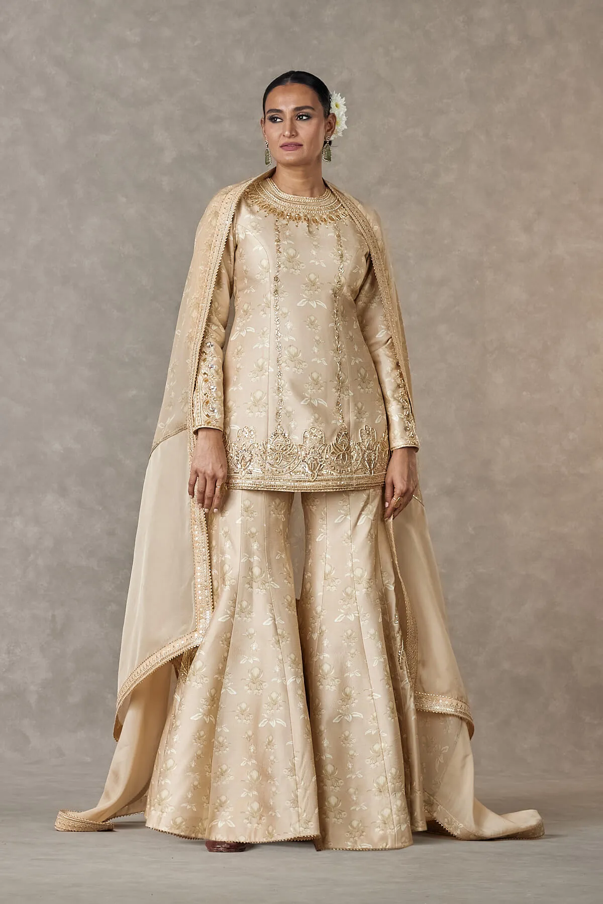 Beige narangi bagh sharara set