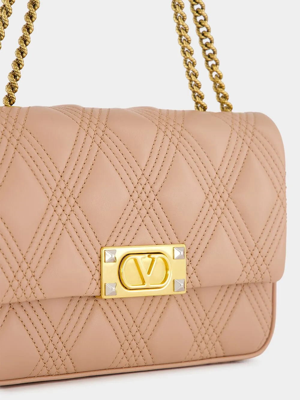 Beige Quilted Nappa Leather Shoulder Bag