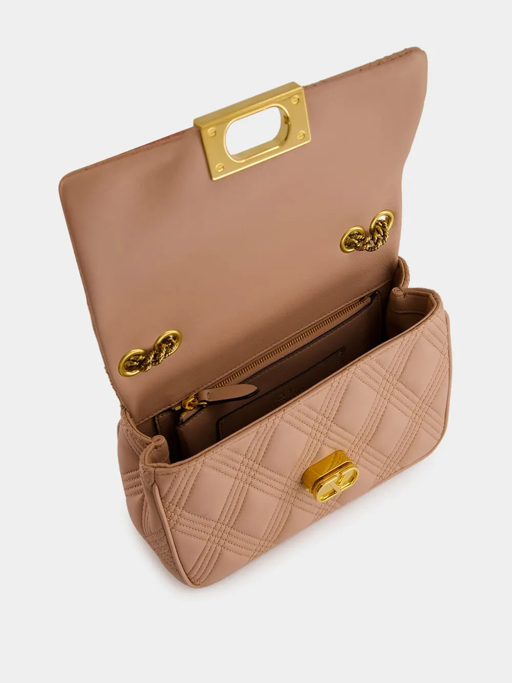 Beige Quilted Nappa Leather Shoulder Bag