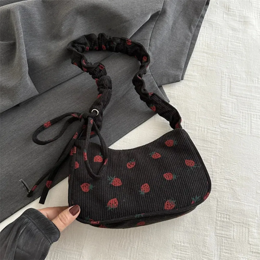 ✨Berry Sweet Corduroy Tote 🍓🌈 - Trendy Y2K Large Capacity Shoulder Bag for Stylish Girls! 👜💕