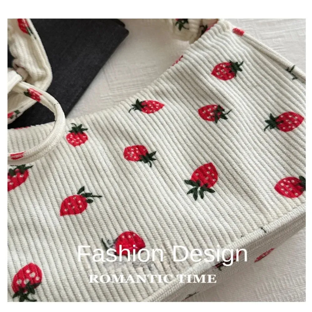 ✨Berry Sweet Corduroy Tote 🍓🌈 - Trendy Y2K Large Capacity Shoulder Bag for Stylish Girls! 👜💕