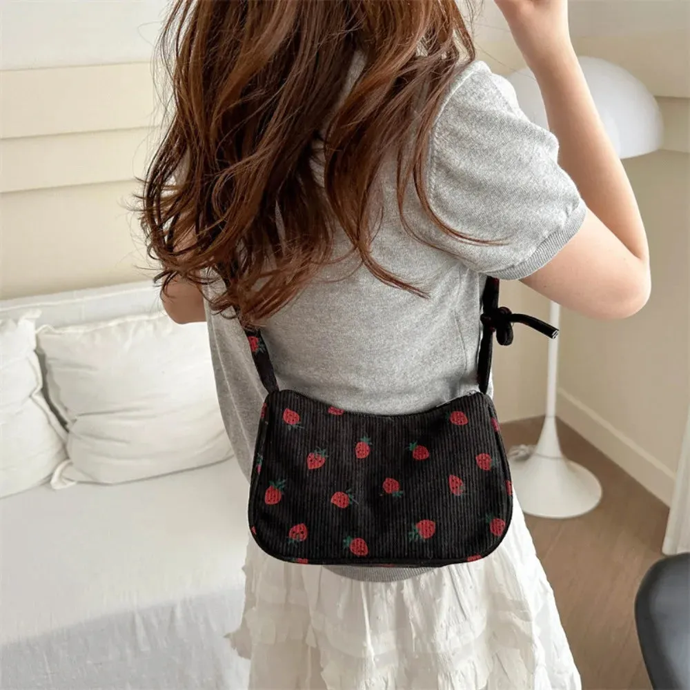 ✨Berry Sweet Corduroy Tote 🍓🌈 - Trendy Y2K Large Capacity Shoulder Bag for Stylish Girls! 👜💕