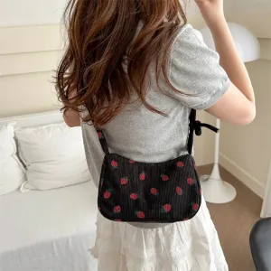 ✨Berry Sweet Corduroy Tote 🍓🌈 - Trendy Y2K Large Capacity Shoulder Bag for Stylish Girls! 👜💕