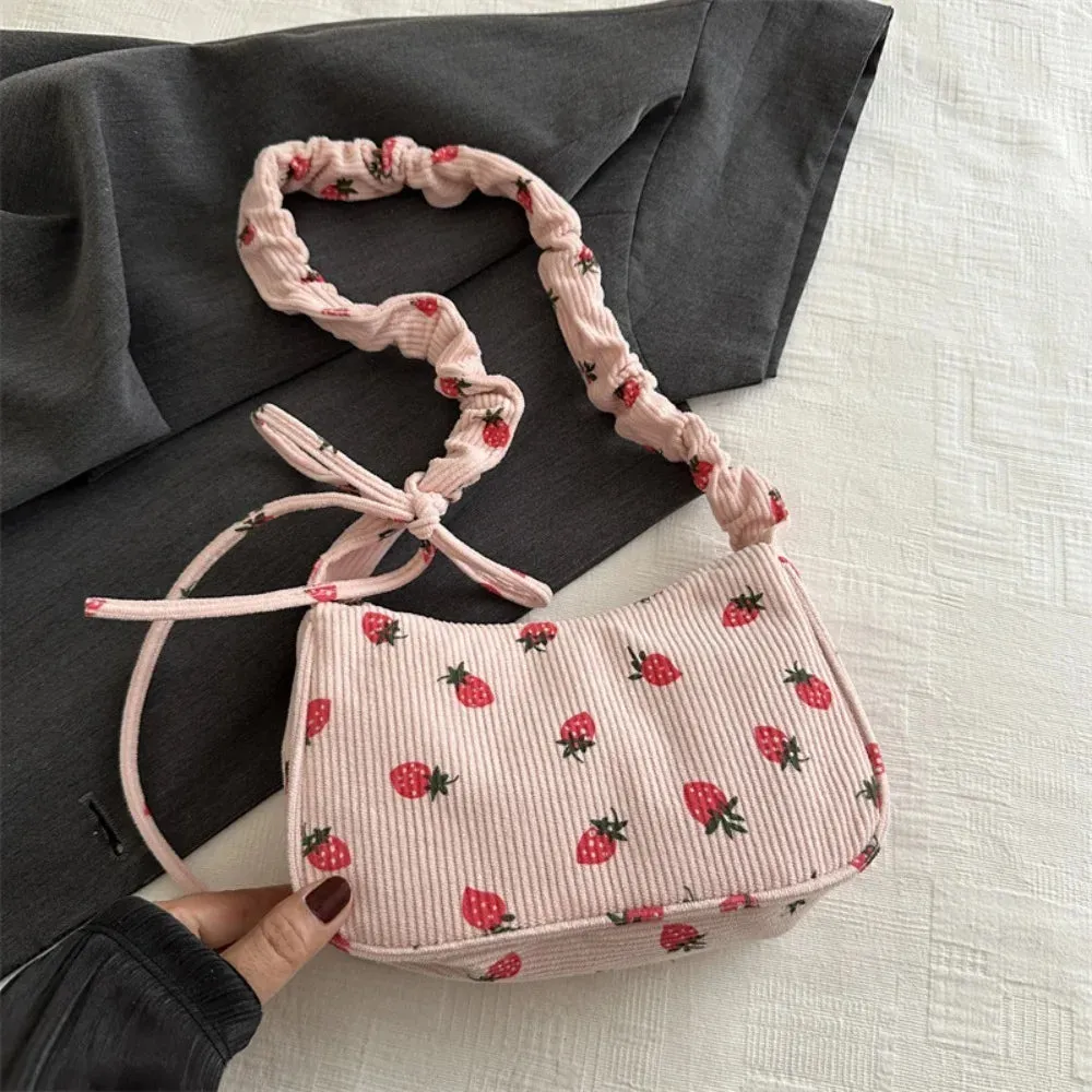✨Berry Sweet Corduroy Tote 🍓🌈 - Trendy Y2K Large Capacity Shoulder Bag for Stylish Girls! 👜💕
