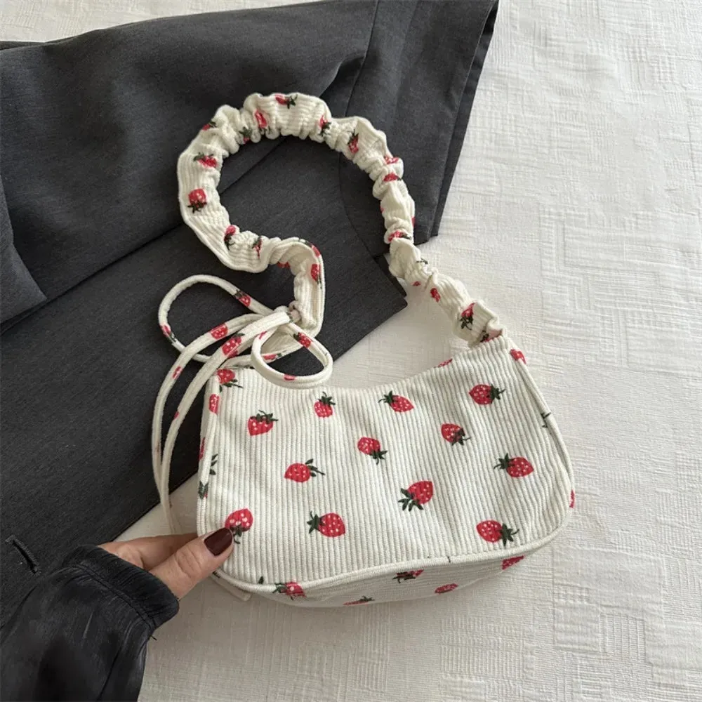 ✨Berry Sweet Corduroy Tote 🍓🌈 - Trendy Y2K Large Capacity Shoulder Bag for Stylish Girls! 👜💕