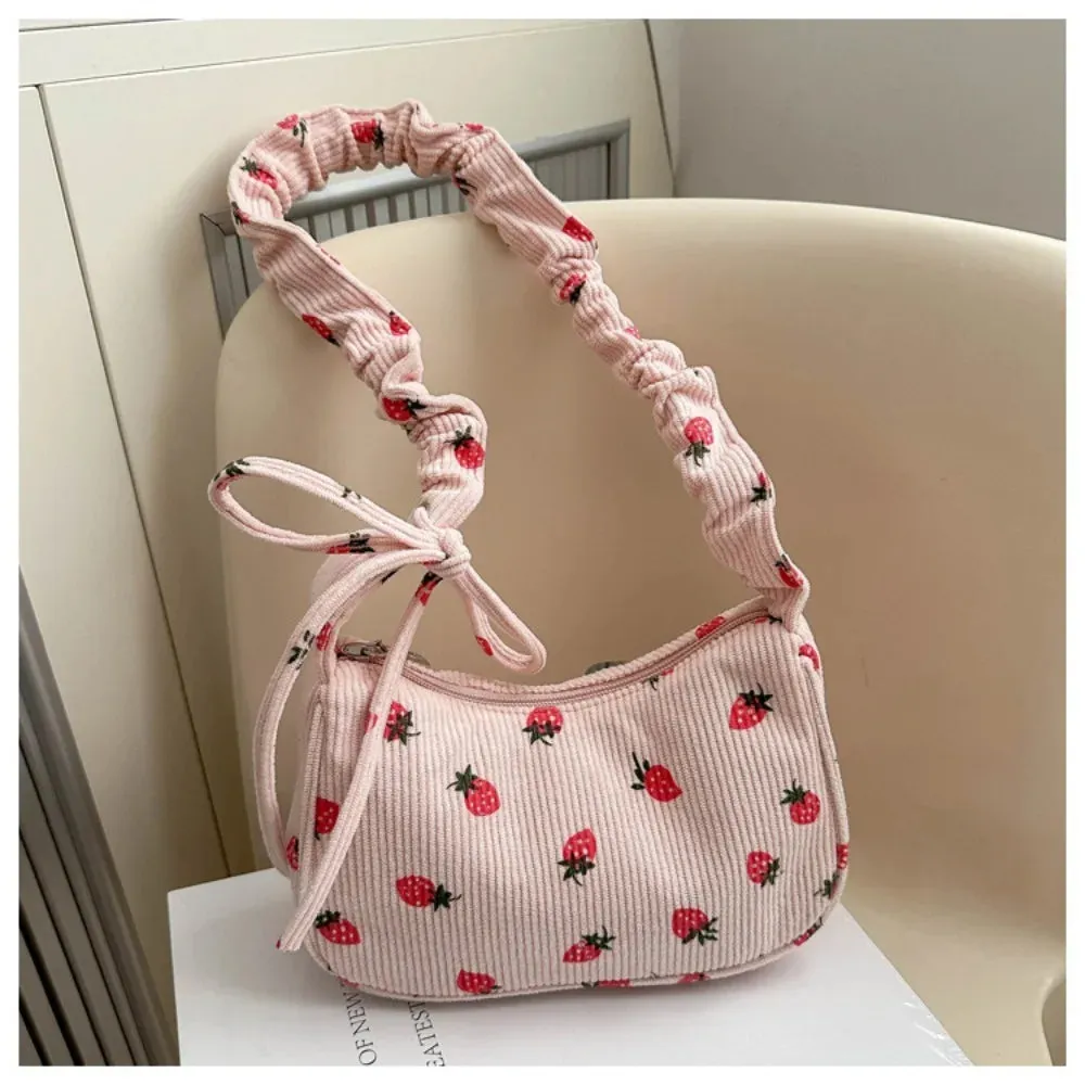✨Berry Sweet Corduroy Tote 🍓🌈 - Trendy Y2K Large Capacity Shoulder Bag for Stylish Girls! 👜💕