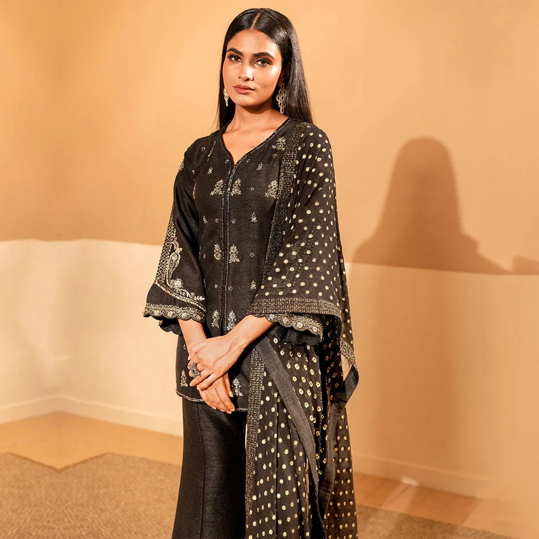Black And Silver Embellished Ethnic Dress