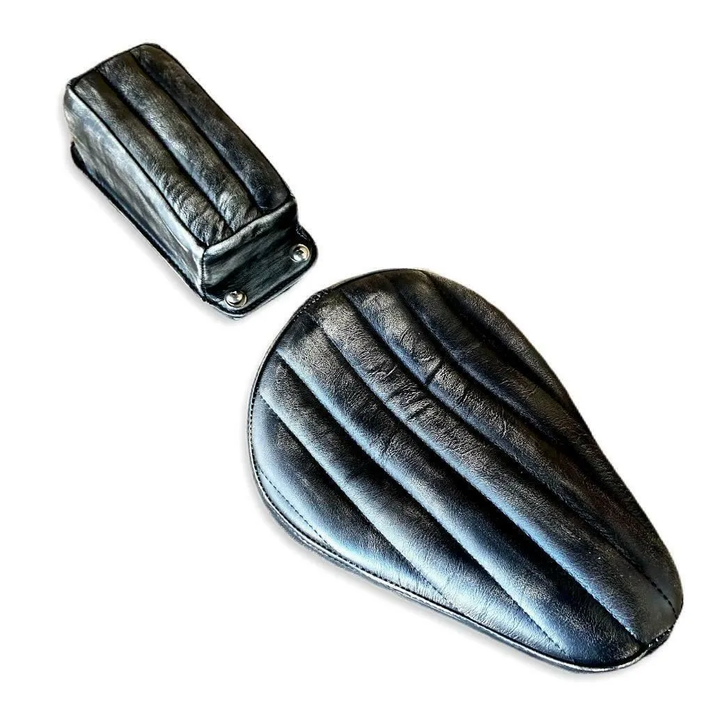 Black Dist Tuck Roll Spring Seat P-Pad Chopper Harley bobber Bates Style