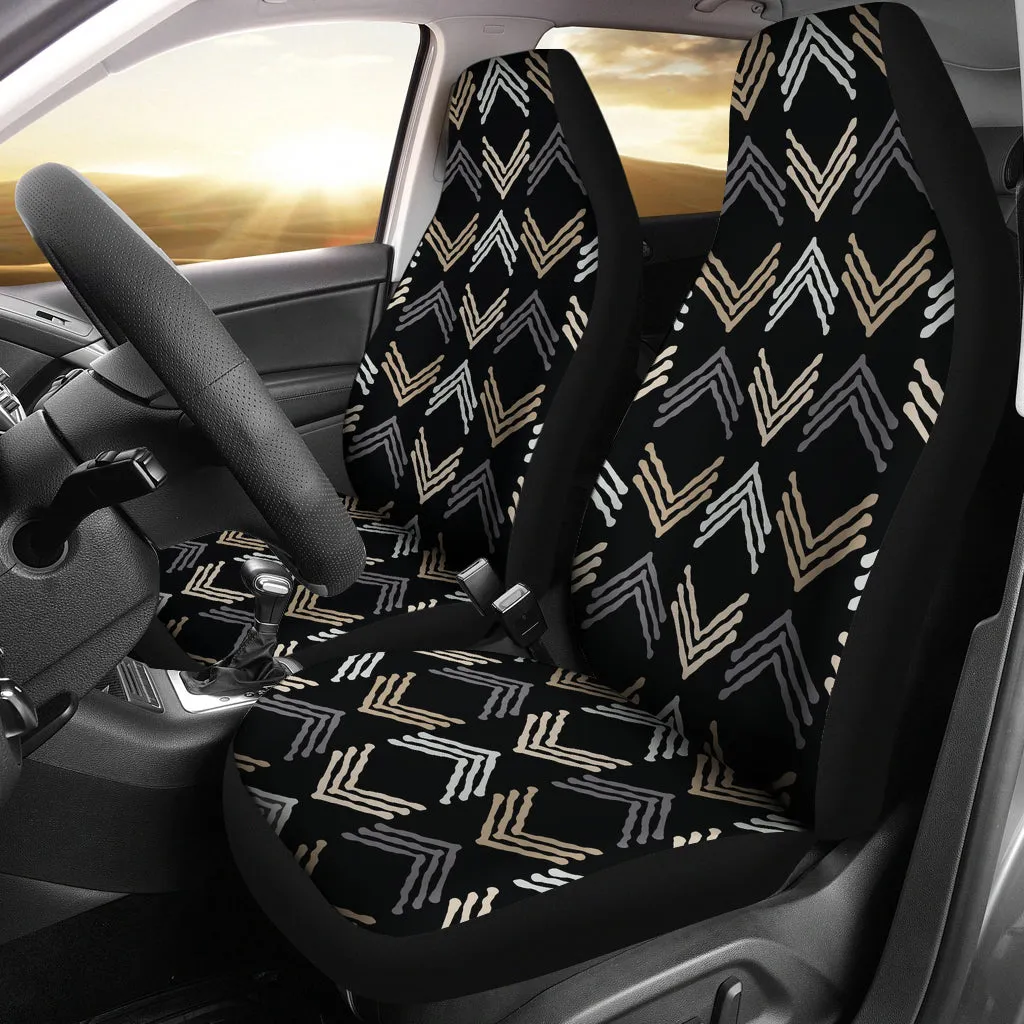 Black, Gray, Tan, White and Beige Car Seat Covers Boho Ethnic Style Pattern