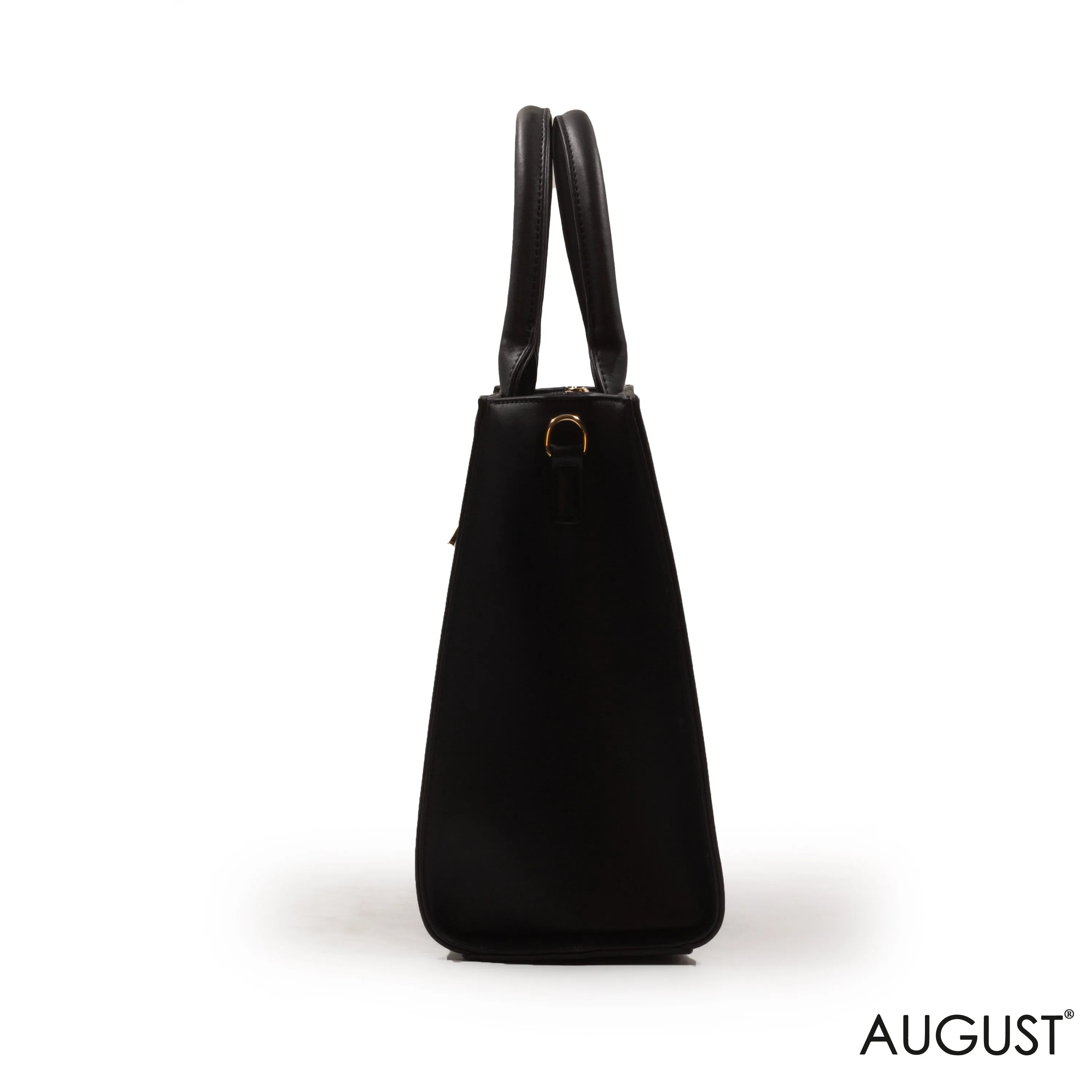 BLACK LEATHER EMILY LORAN HANDBAG WITH METAL CHAIN -LARGE