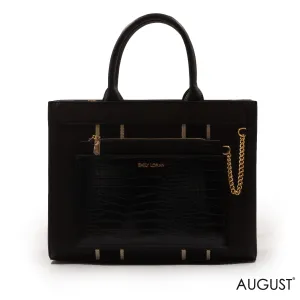 BLACK LEATHER EMILY LORAN HANDBAG WITH METAL CHAIN -LARGE