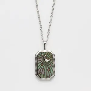 Black Mother Of Pearl Tarot Card Engravable Necklace