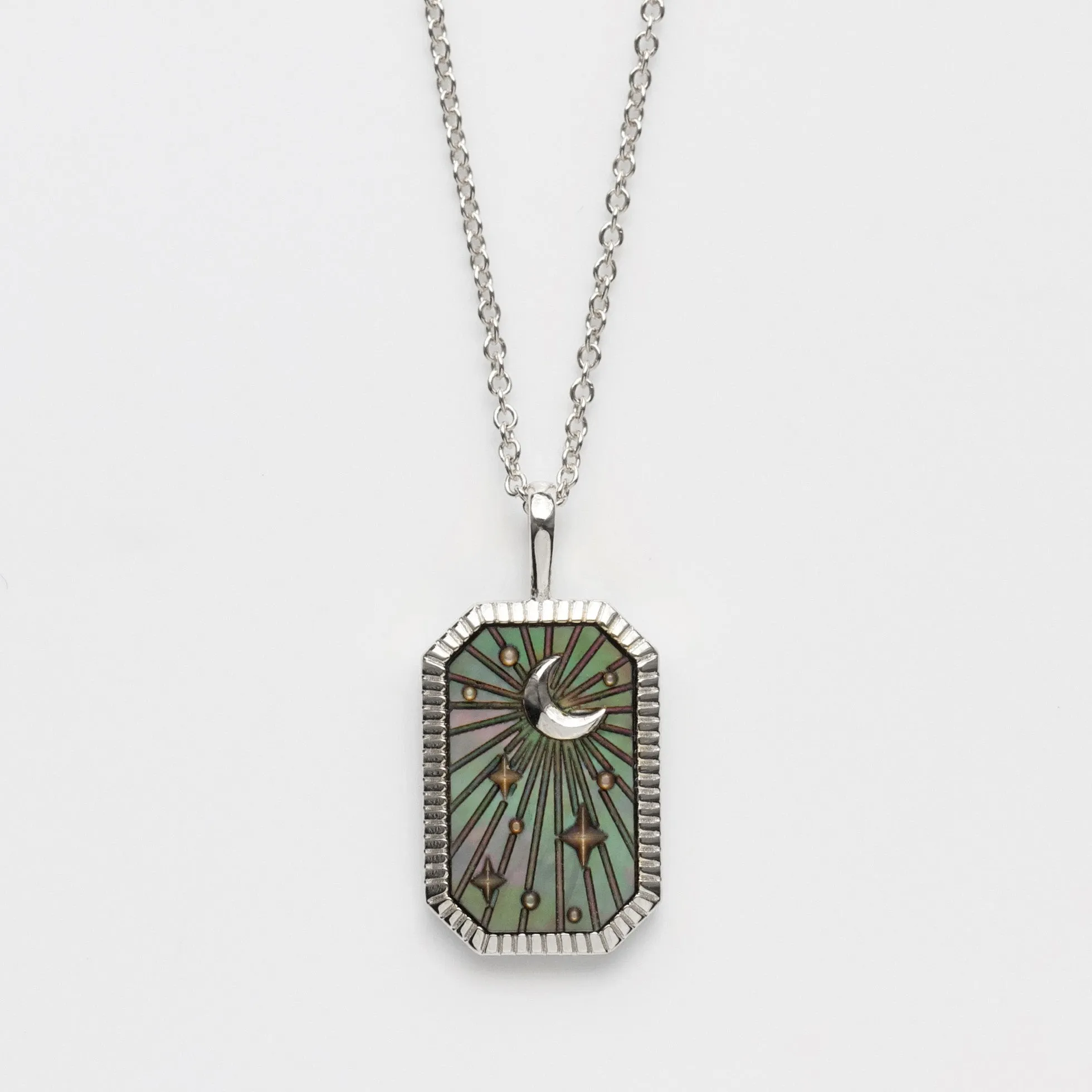Black Mother Of Pearl Tarot Card Engravable Necklace