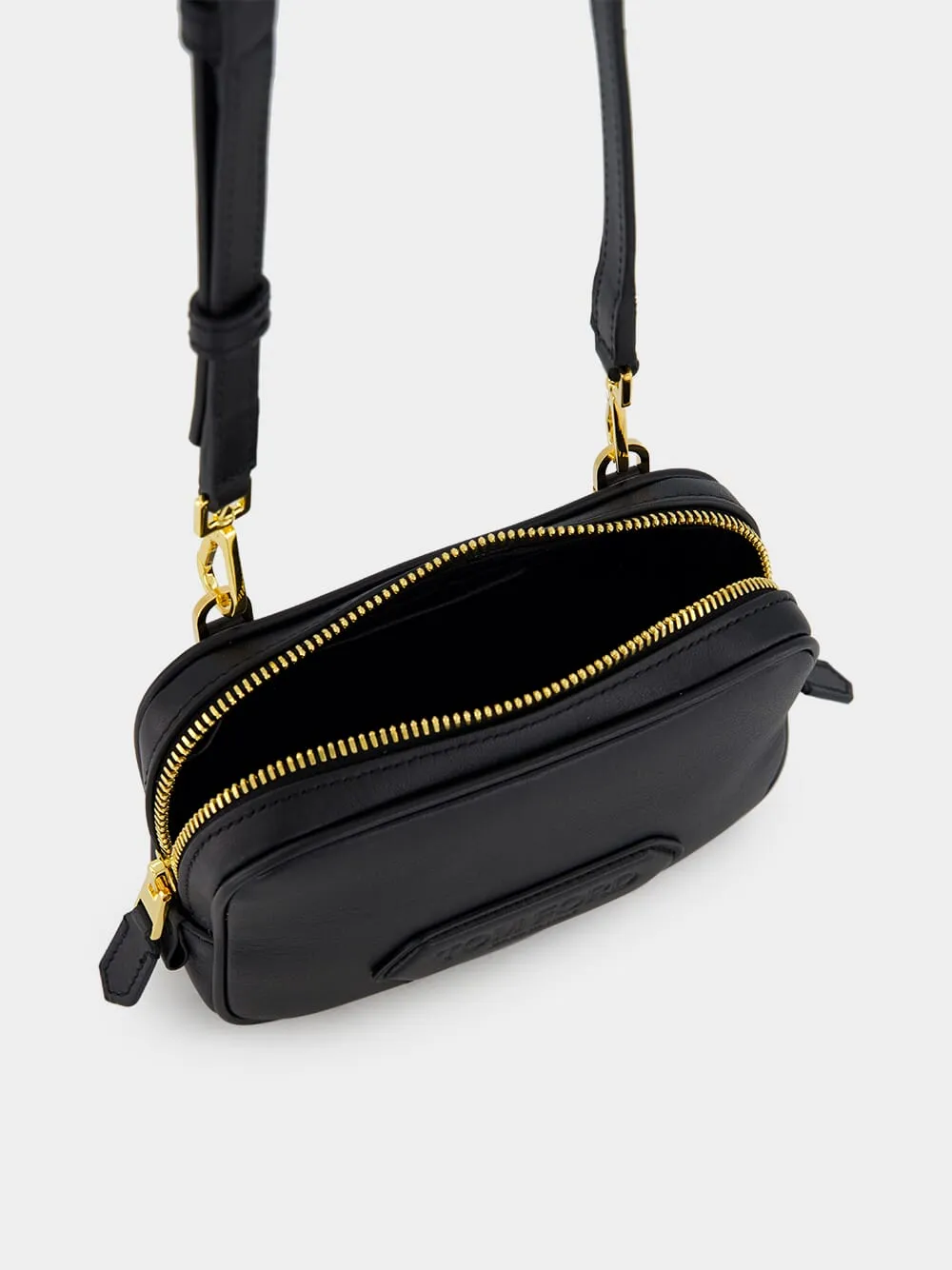 Black Small Crossbody Pouch in Smooth Leather
